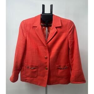 Talbots Red/Orange 3Button‎ Decorative Pocket Blazer Jacket Size 10